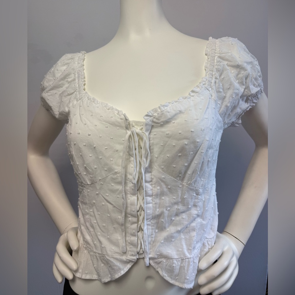 Aeropostale White Lace-Up Blouse